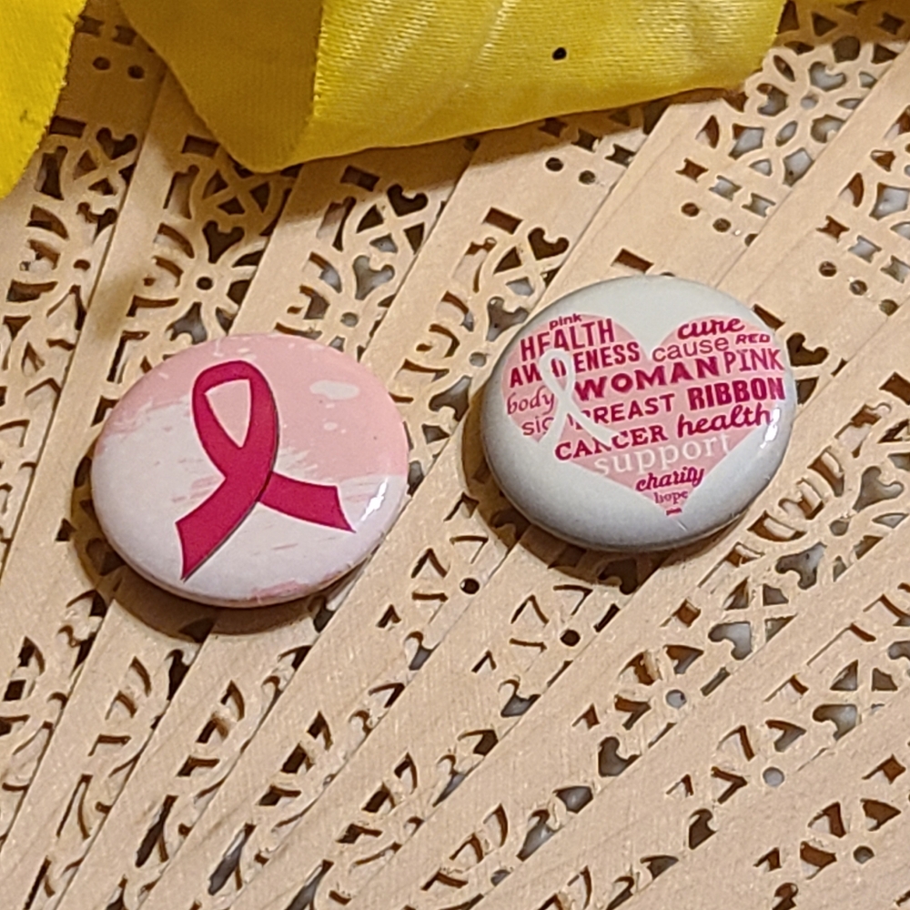 Pink Ribbon Awareness Button Set Retro 90s Style Buttons Collectible